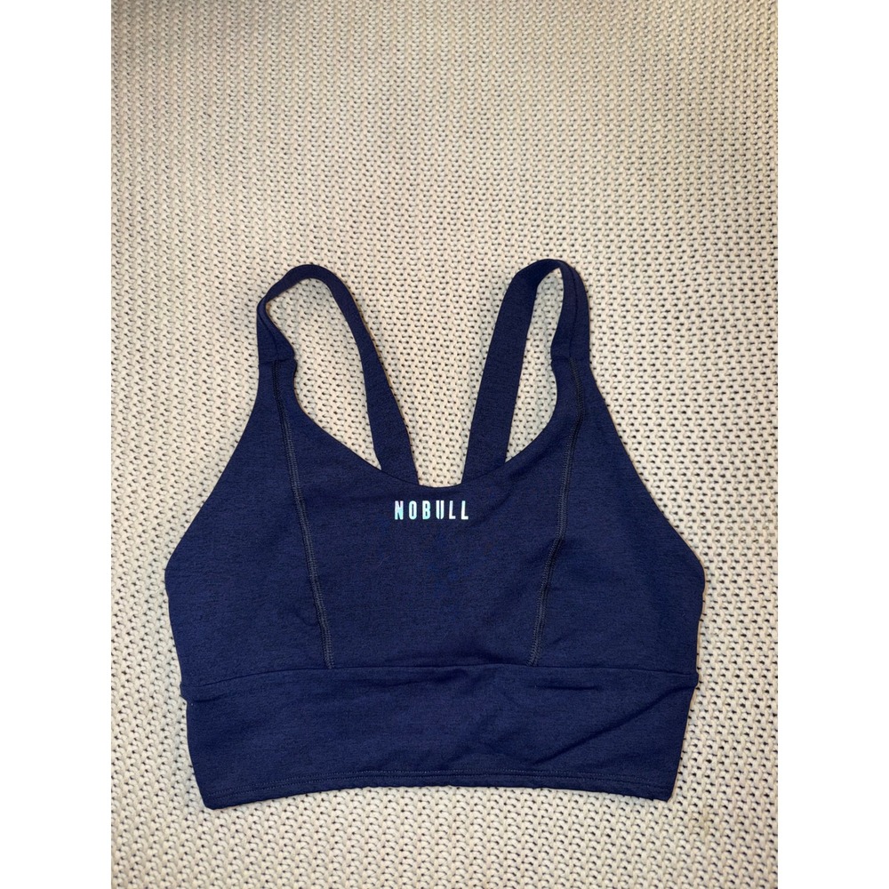 NOBULL Womens V-Back Sports Bra Navy Blue Heather Size Small Activewear